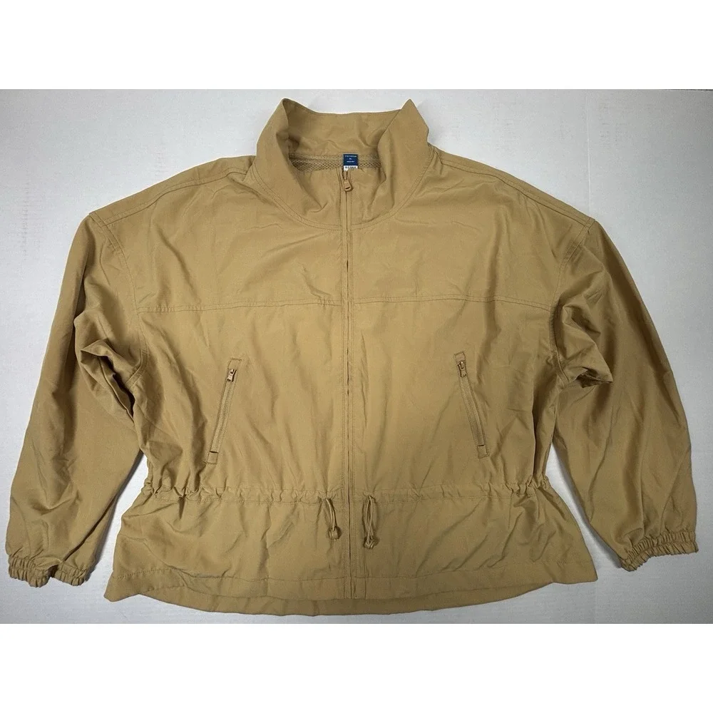 OLD NAVY Loose Stretch Tech Cinched Waist Crop Jacket XL ZipUp Mustard Vent EUC - Picture 3 of 12